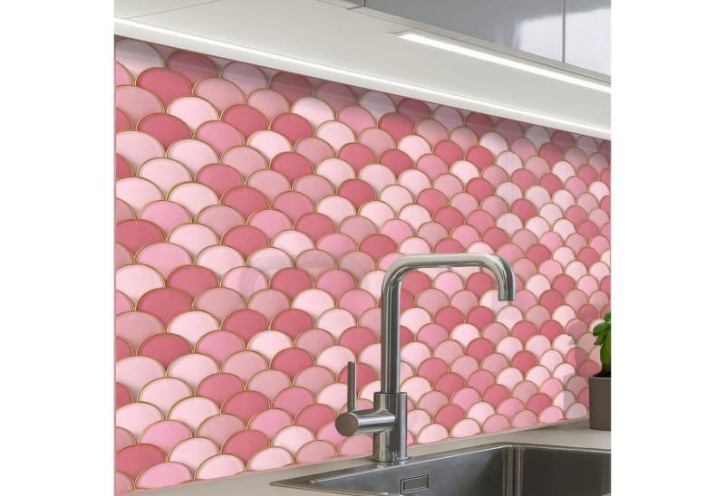 KitchenYeah Küchenrückwand selbstklebend Fliese - Muster - Rosa - Gold, (1-tlg), Spritzschutz, Küche, Rückwand, Küchenwand, Küchenfront, 80x60 cm von KitchenYeah