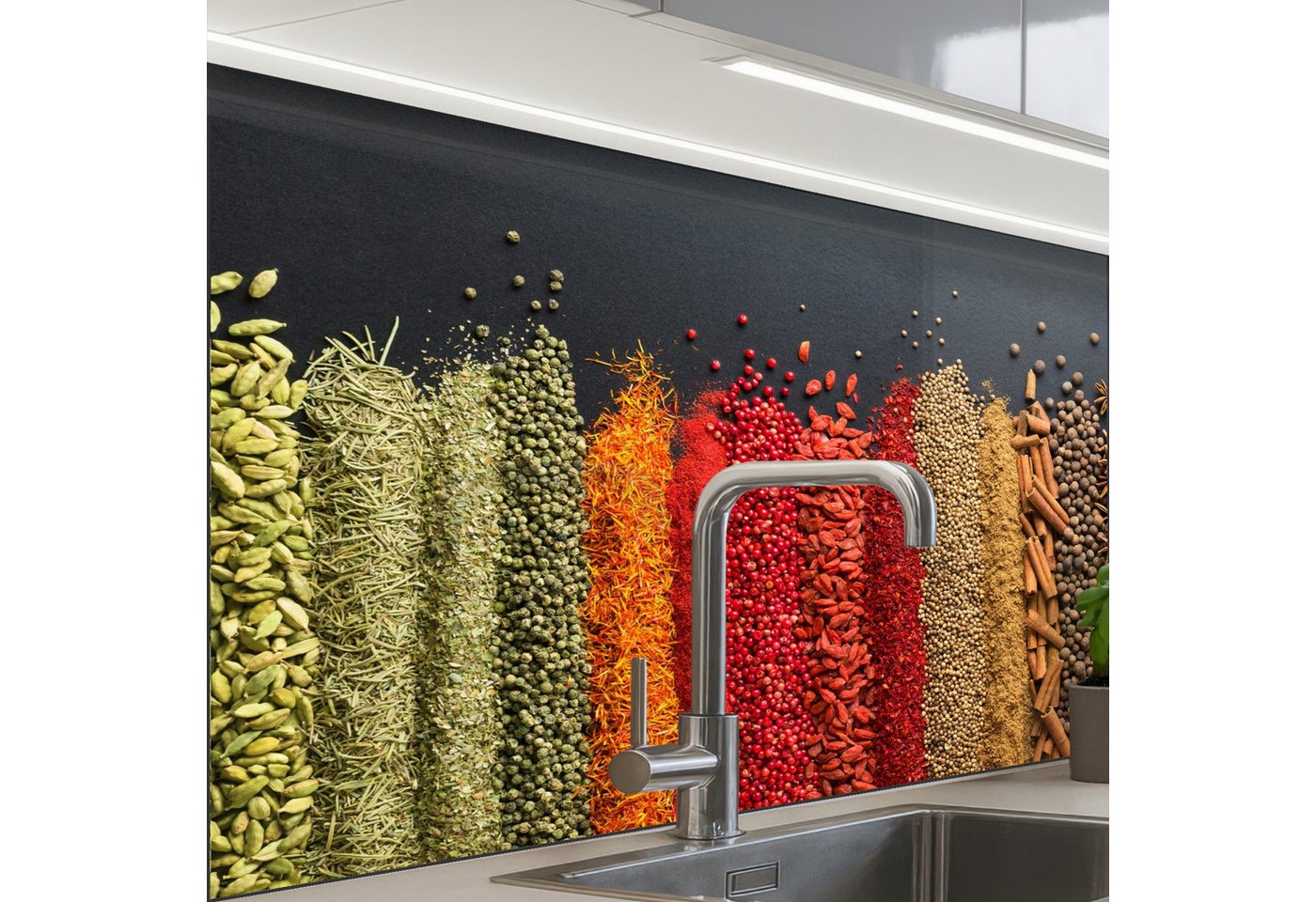 KitchenYeah Küchenrückwand selbstklebend Gewürze - Kräuter - Jobs - Regenbogen, (1-tlg), Spritzschutz, Küche, Rückwand, Küchenwand, Küchenfront, 80x60 cm von KitchenYeah