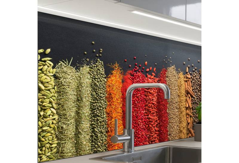 KitchenYeah Küchenrückwand selbstklebend Gewürze - Kräuter - Jobs - Regenbogen, (1-tlg), Spritzschutz, Küche, Rückwand, Küchenwand, Küchenfront, 80x60 cm von KitchenYeah