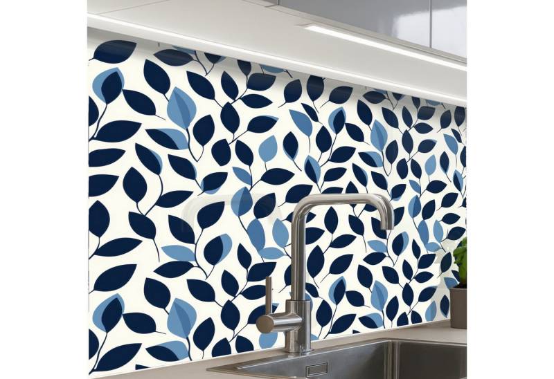 KitchenYeah Küchenrückwand selbstklebend Grafik - Blättermuster - Tiefblau, (1-tlg), Spritzschutz, Küche, Rückwand, Küchenwand, Küchenfront, 80x60 cm von KitchenYeah