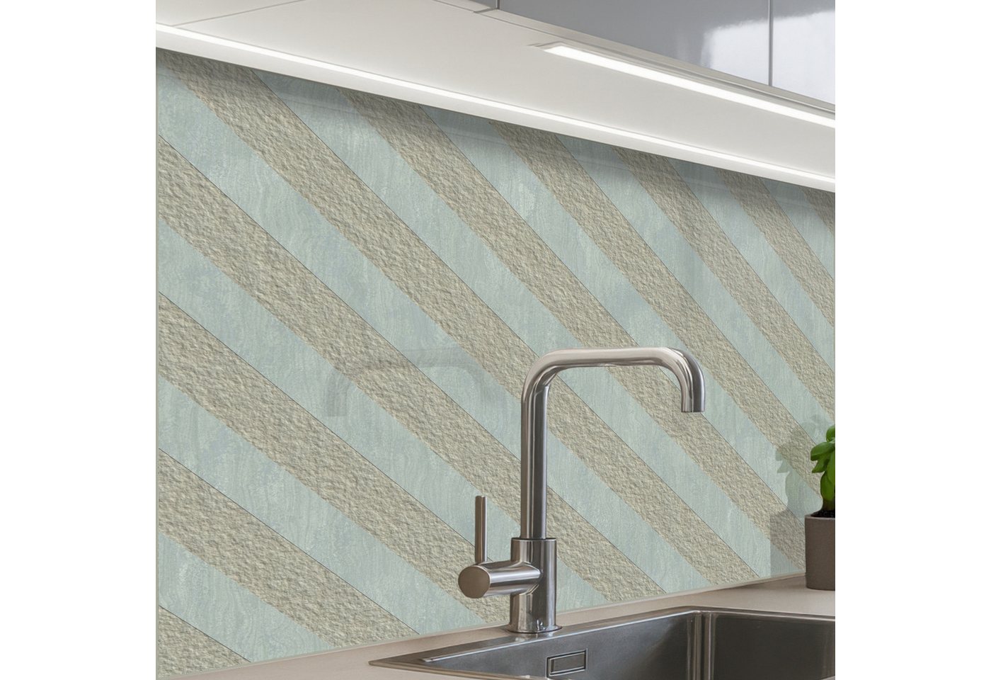 KitchenYeah Küchenrückwand selbstklebend Grau - Grün - Gestreift, (1-tlg), Spritzschutz, Küche, Rückwand, Küchenwand, Küchenfront, 80x60 cm von KitchenYeah
