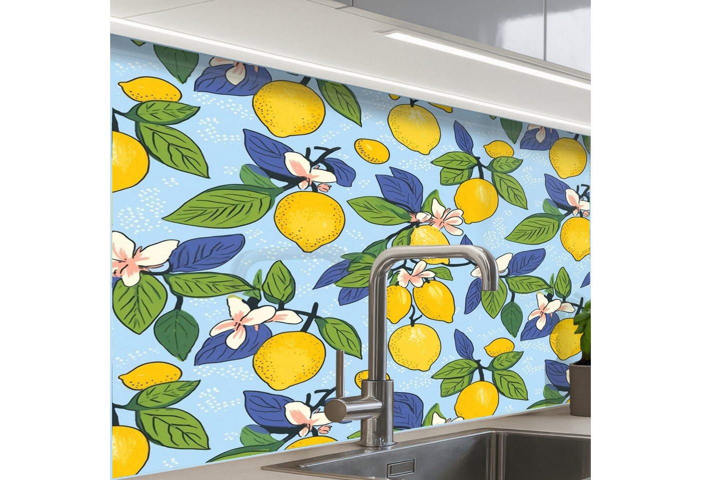 KitchenYeah Küchenrückwand selbstklebend Illustration - Zitrone - Muster, (1-tlg), Spritzschutz, Küche, Rückwand, Küchenwand, Küchenfront, 80x60 cm von KitchenYeah