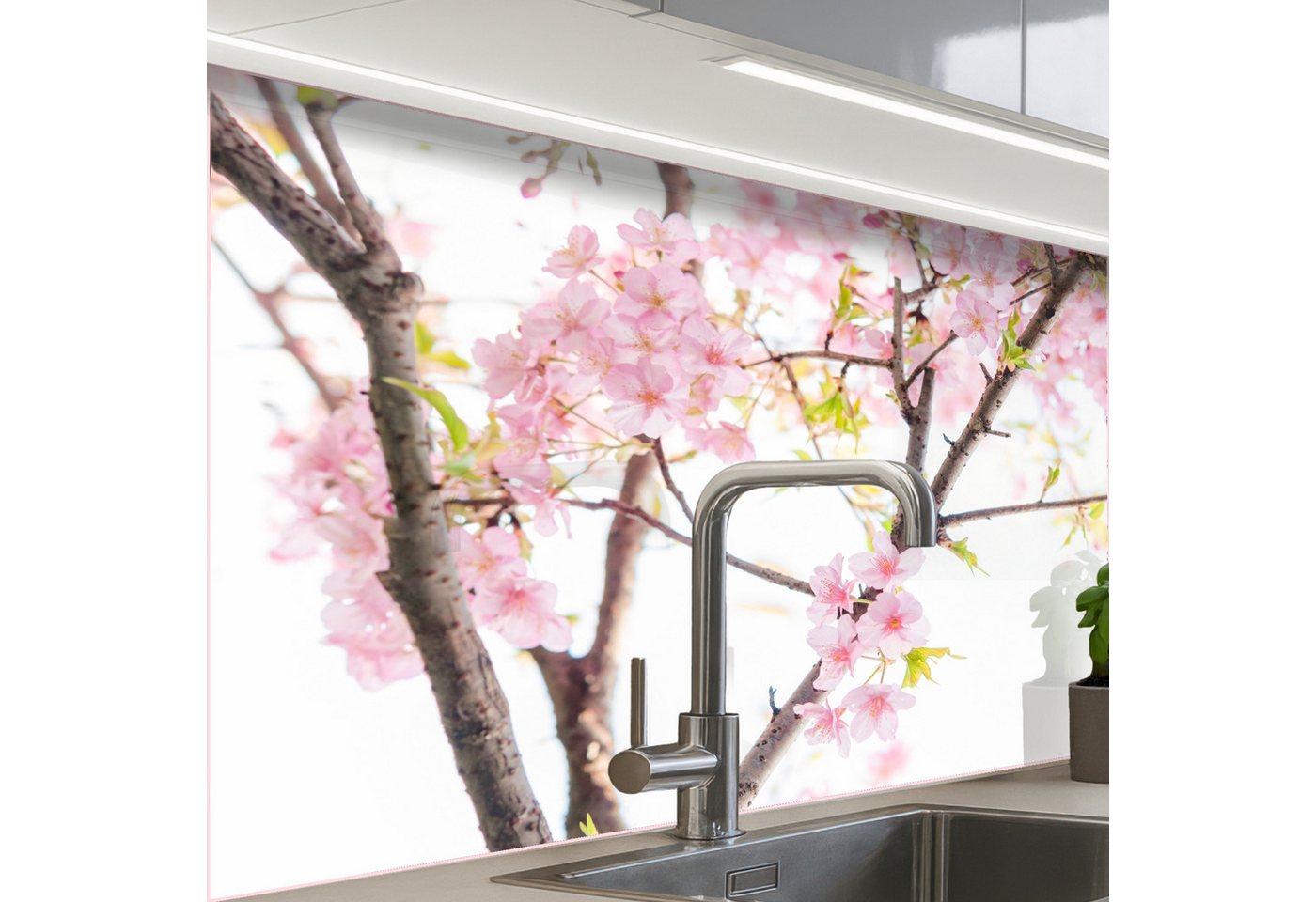 KitchenYeah Küchenrückwand selbstklebend Kirschblüte - Rosa - Blumen - Sakura - Natur, (1-tlg), Spritzschutz, Küche, Rückwand, Küchenwand, Küchenfront, 80x60 cm von KitchenYeah