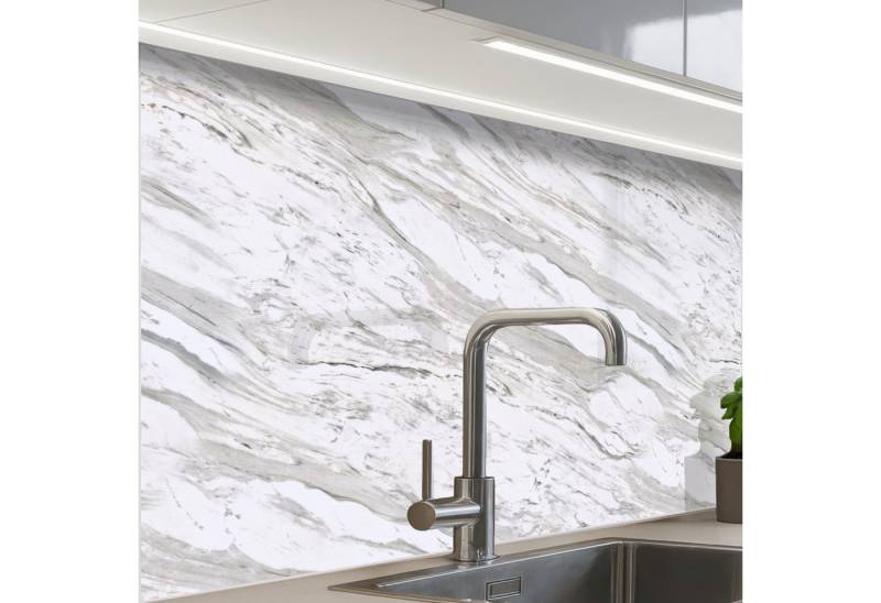 KitchenYeah Küchenrückwand selbstklebend Marmor - Weiß - Grau-Grün, (1-tlg), Spritzschutz, Küche, Rückwand, Küchenwand, Küchenfront, 80x60 cm von KitchenYeah