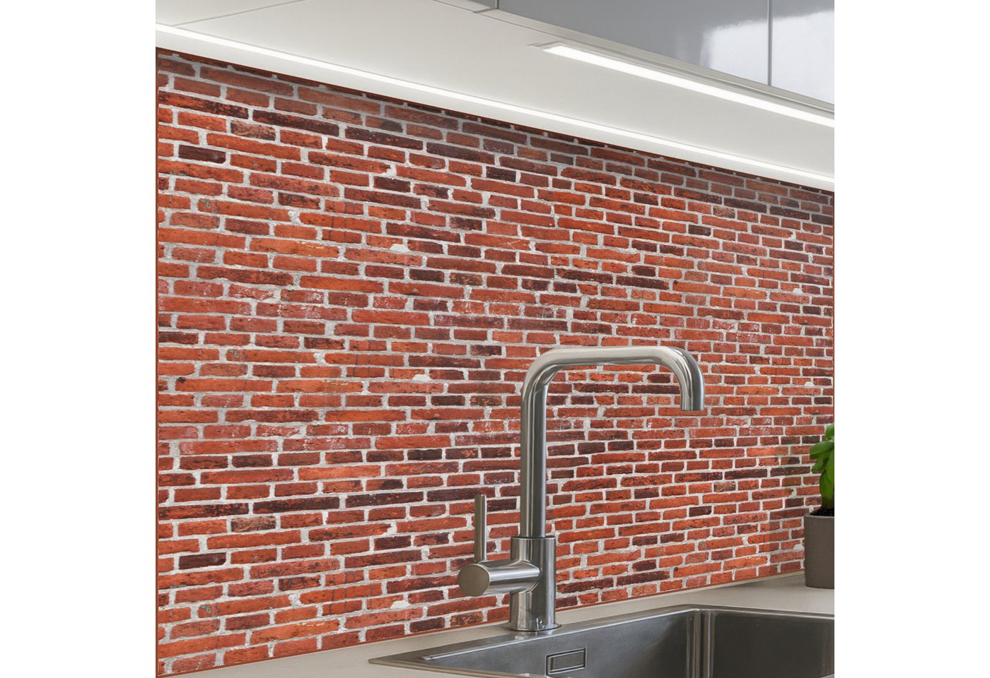 KitchenYeah Küchenrückwand selbstklebend Mauer - Ziegel - Abgenutzt - Fugen, (1-tlg), Spritzschutz, Küche, Rückwand, Küchenwand, Küchenfront, 80x60 cm von KitchenYeah