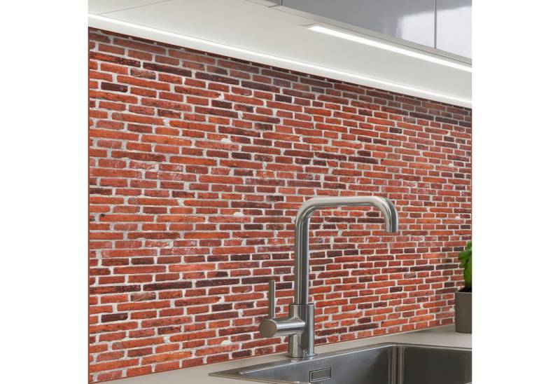 KitchenYeah Küchenrückwand selbstklebend Mauer - Ziegel - Abgenutzt - Fugen, (1-tlg), Spritzschutz, Küche, Rückwand, Küchenwand, Küchenfront, 80x60 cm von KitchenYeah