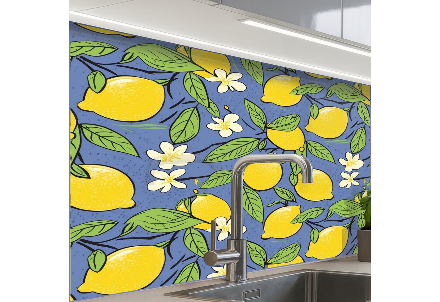 KitchenYeah Küchenrückwand selbstklebend Muster - Zitrone - Illustration, (1-tlg), Spritzschutz, Küche, Rückwand, Küchenwand, Küchenfront, 80x60 cm von KitchenYeah