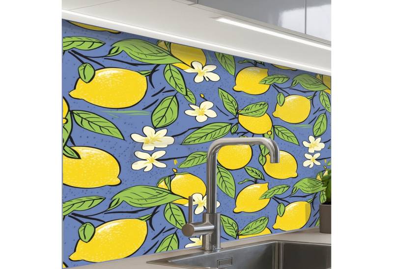 KitchenYeah Küchenrückwand selbstklebend Muster - Zitrone - Illustration, (1-tlg), Spritzschutz, Küche, Rückwand, Küchenwand, Küchenfront, 80x60 cm von KitchenYeah