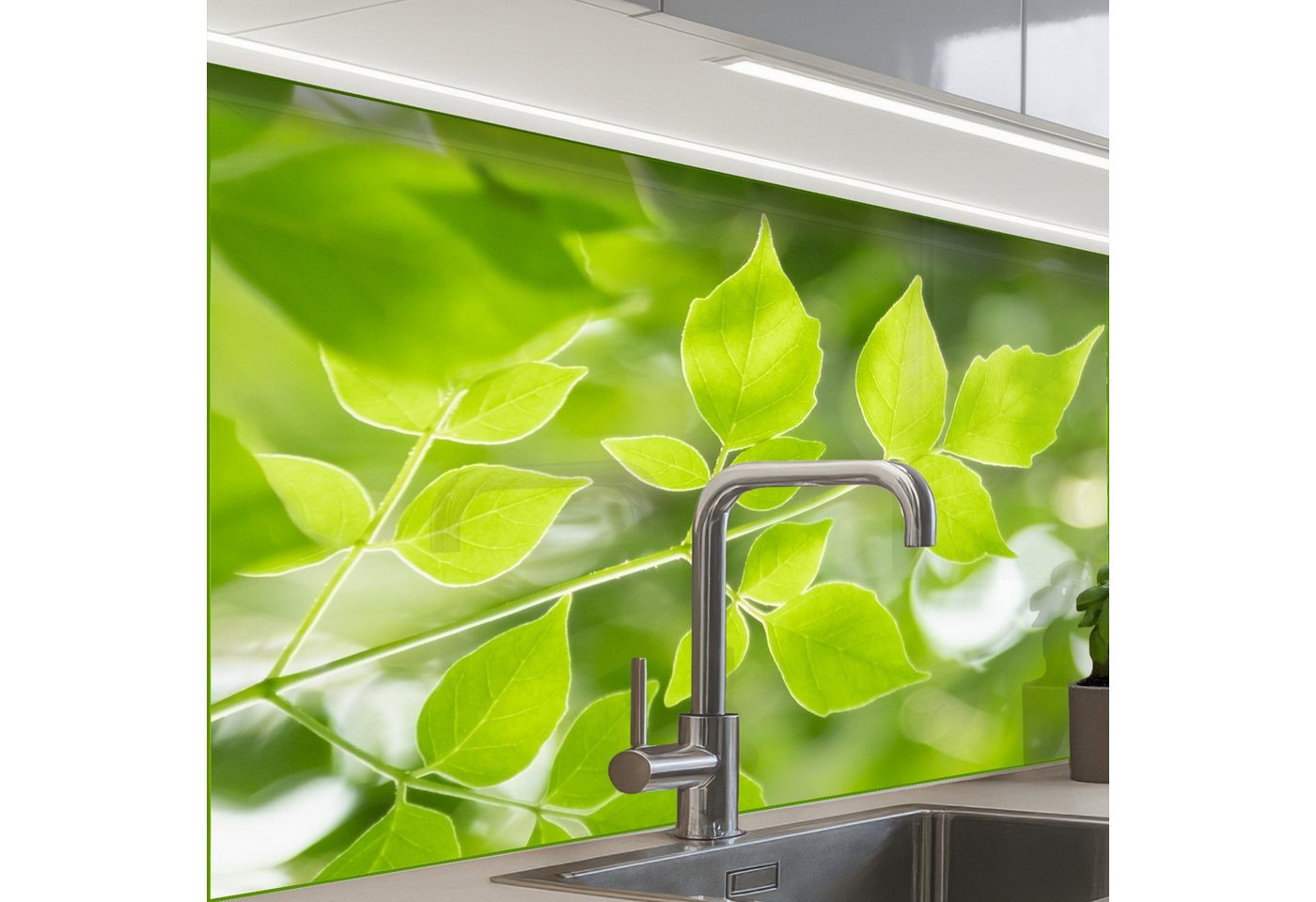KitchenYeah Küchenrückwand selbstklebend Natur - Frühling - Grün - Blätter, (1-tlg), Spritzschutz, Küche, Rückwand, Küchenwand, Küchenfront, 80x60 cm von KitchenYeah