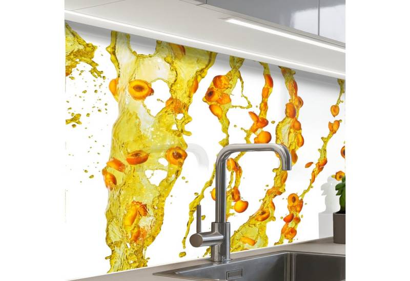 KitchenYeah Küchenrückwand selbstklebend Orange - Gelb - Spritzer - Obst, (1-tlg), Spritzschutz, Küche, Rückwand, Küchenwand, Küchenfront, 80x60 cm von KitchenYeah