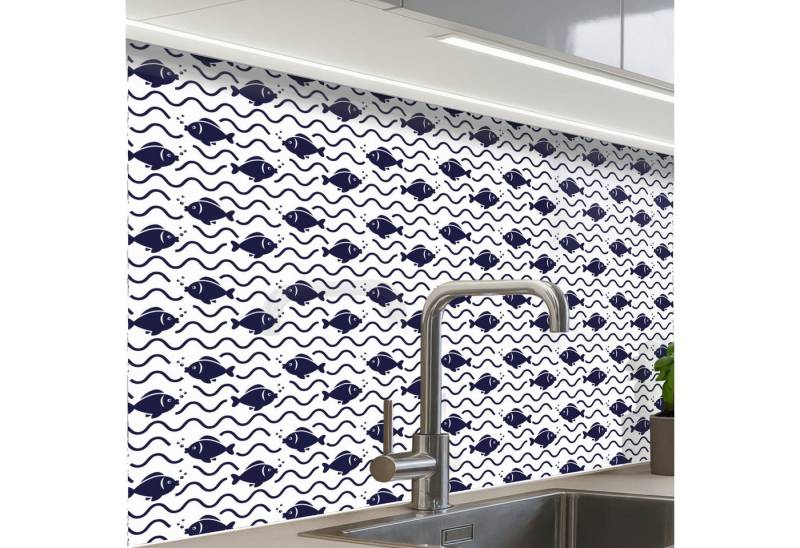 KitchenYeah Küchenrückwand selbstklebend Ozean - Fischig - Blau - Weiß, (1-tlg), Spritzschutz, Küche, Rückwand, Küchenwand, Küchenfront, 80x60 cm von KitchenYeah