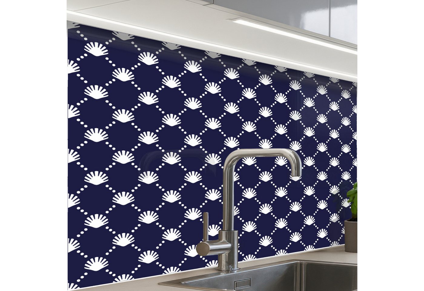 KitchenYeah Küchenrückwand selbstklebend Ozean - Muschel - Blau - Weiß, (1-tlg), Spritzschutz, Küche, Rückwand, Küchenwand, Küchenfront, 80x60 cm von KitchenYeah