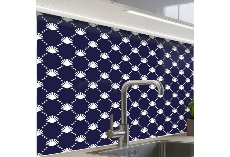 KitchenYeah Küchenrückwand selbstklebend Ozean - Muschel - Blau - Weiß, (1-tlg), Spritzschutz, Küche, Rückwand, Küchenwand, Küchenfront, 80x60 cm von KitchenYeah