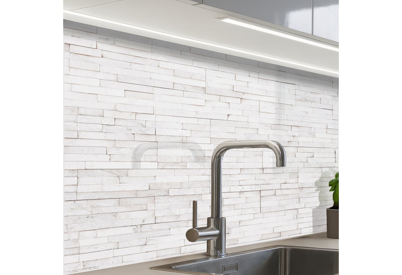 KitchenYeah Küchenrückwand selbstklebend Stein - Ziegel - Weiß - Textur, (1-tlg), Spritzschutz, Küche, Rückwand, Küchenwand, Küchenfront, 80x60 cm von KitchenYeah