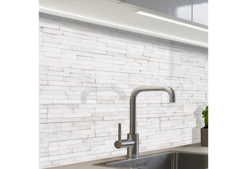 KitchenYeah Küchenrückwand selbstklebend Stein - Ziegel - Weiß - Textur, (1-tlg), Spritzschutz, Küche, Rückwand, Küchenwand, Küchenfront, 80x60 cm von KitchenYeah
