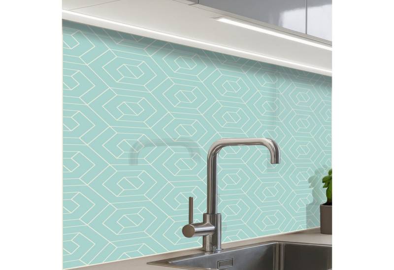KitchenYeah Küchenrückwand selbstklebend Türkis - Muster - Linien, (1-tlg), Spritzschutz, Küche, Rückwand, Küchenwand, Küchenfront, 80x60 cm von KitchenYeah