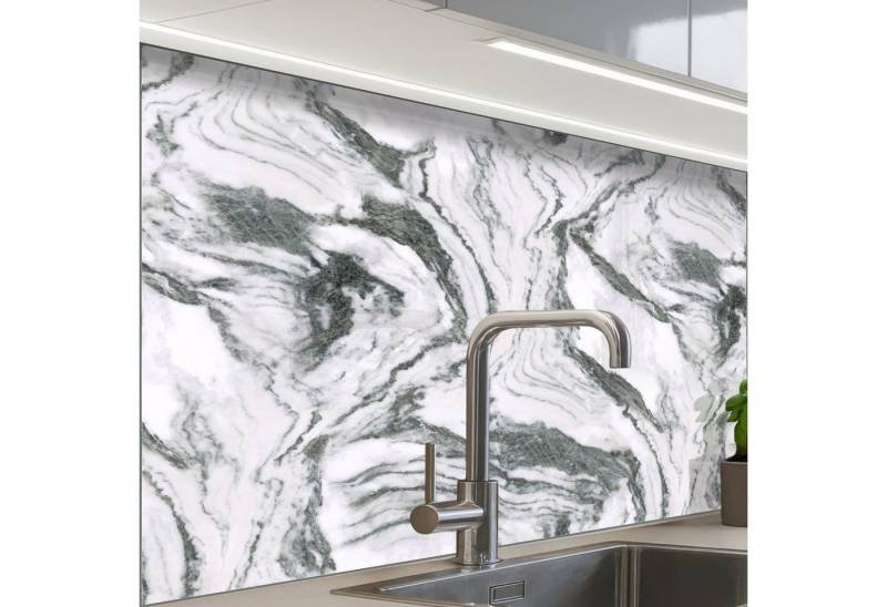KitchenYeah Küchenrückwand selbstklebend Weiß - Marmor - Gewellt - Graphit, (1-tlg), Spritzschutz, Küche, Rückwand, Küchenwand, Küchenfront, 80x60 cm von KitchenYeah