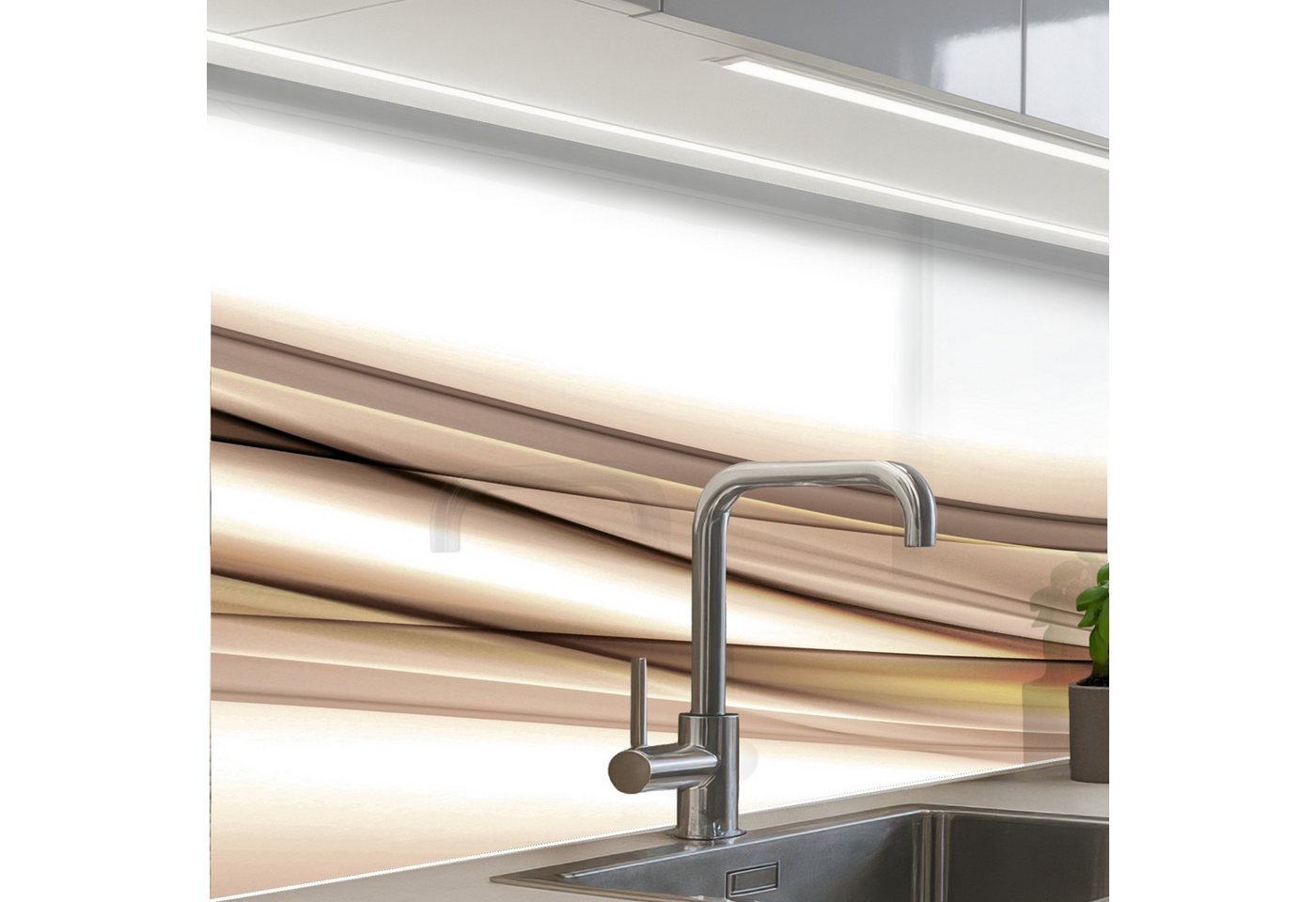 KitchenYeah Küchenrückwand selbstklebend Wellen - Abstrakt - Taupe, (1-tlg), Spritzschutz, Küche, Rückwand, Küchenwand, Küchenfront, 80x60 cm von KitchenYeah
