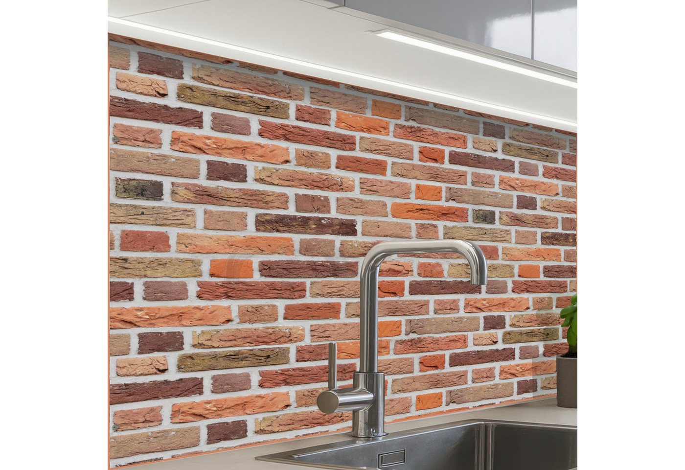 KitchenYeah Küchenrückwand selbstklebend Ziegel - Erdtöne - Wand - Rustikal, (1-tlg), Spritzschutz, Küche, Rückwand, Küchenwand, Küchenfront, 80x60 cm von KitchenYeah