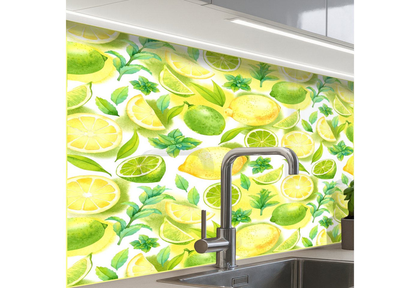 KitchenYeah Küchenrückwand selbstklebend Zitrone - Gelb - Zitrone - Grün, (1-tlg), Spritzschutz, Küche, Rückwand, Küchenwand, Küchenfront, 80x60 cm von KitchenYeah