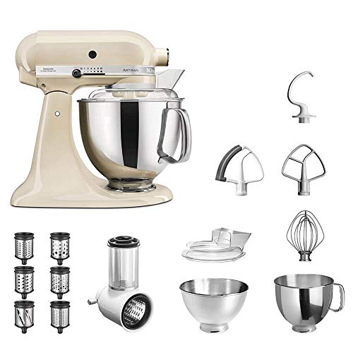 KitchenAid Küchenmaschine Artisan 5KSM175PS Veggie S Paket | mit TOP Zubehör: Gemüseschneider mit drei Trommeln sowie zusätzlichem Raspel und Reibenpaket mit 3 weiteren Trommeln (Creme) von KitchenAid