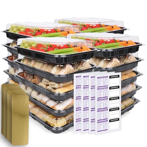 Kitchenella Wiederverwendbare Sandwichplatten mit Deckel, Mehrfachpackung, Kunststoff-Catering-Tabletts für Snacks zur Teezeit, Kuchen, Sushi, perfekt für Partys und Essenszubereitung, 33,5 x 24 x 7 von Kitchenella