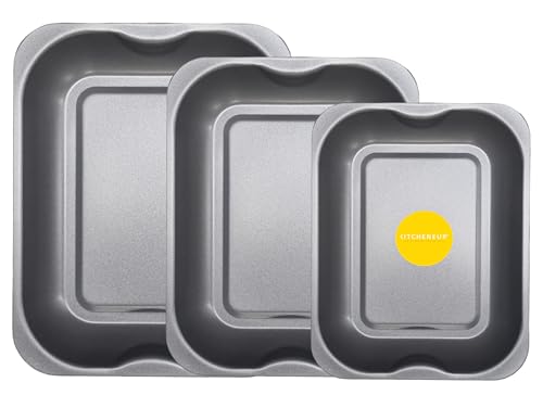 KITCHENEUR® Backblech-Set – klein (28 cm), mittel (33 cm) und groß (38 cm) – Backblech-Set mit Backblech/Pfanne, antihaftbeschichtet, Multi-Pack-Set – spülmaschinenfest und leicht zu reinigen von Kitcheneur