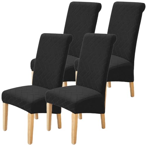 Kitegrese Stuhlhussen für Esszimmerstühle, Stretch-Sitzbezug für Stühle, Abnehmbarer und waschbarer Schonbezug für Küchenstühle, für Esszimmer, Restaurant, Bankett(Black,4) von Kitegrese