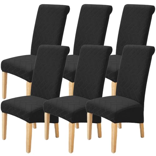 Kitegrese Stuhlhussen für Esszimmerstühle, Stretch-Sitzbezug für Stühle, Abnehmbarer und waschbarer Schonbezug für Küchenstühle, für Esszimmer, Restaurant, Bankett(Black,6) von Kitegrese
