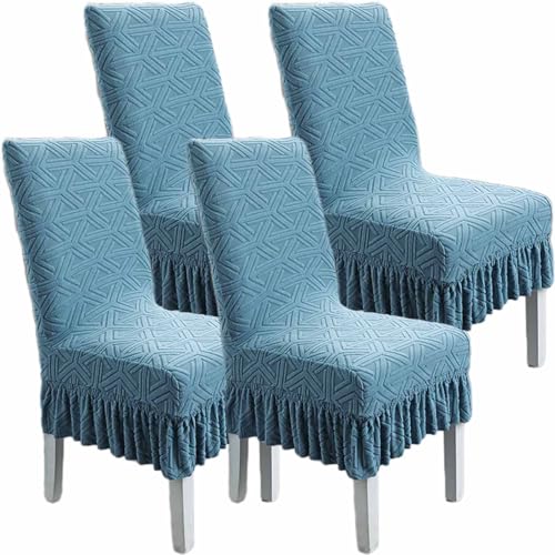 Kitegrese Stuhlhussen für Esszimmerstühle, Stretch-Stuhlhusse mit abnehmbarem und waschbarem Rock für Esszimmer, Restaurant, Bankett(Light Blue,4) von Kitegrese