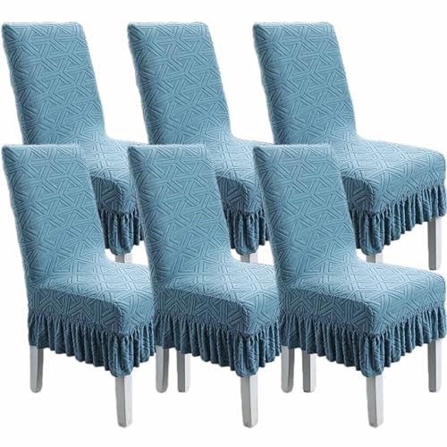 Kitegrese Stuhlhussen für Esszimmerstühle, Stretch-Stuhlhusse mit abnehmbarem und waschbarem Rock für Esszimmer, Restaurant, Bankett(Light Blue,6) von Kitegrese