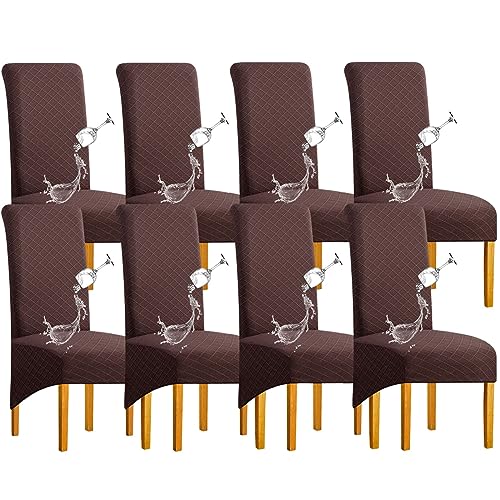 Stuhlhussen in XL-Größe Stretch-Spandex wasserdicht Stuhlhussen für Esszimmerstühle Jacquard große für Hotel Esszimmer Küche Bankett(Coffee Color, 8PCS) von Kitegrese