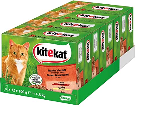 Kitekat Kitekat Multipack 12x100g Bunte Vierfalt in Soße, 4er Pack (4 x 1.2 kg) von Kitekat