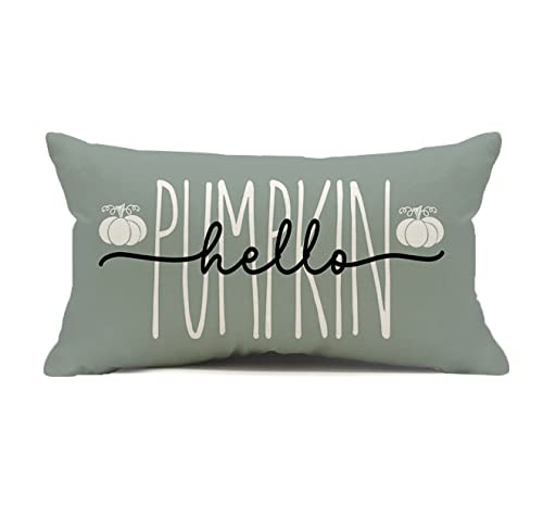 Hello Pumpkin Kissenbezug, 30,5 x 50,8 cm, Herbst, Erntedankfest, Bauernhaus, Ernte, Kissen, Dekoration für Sofa, Couch (Puderblau, 30,5 x 50,8 cm) von Kithomer