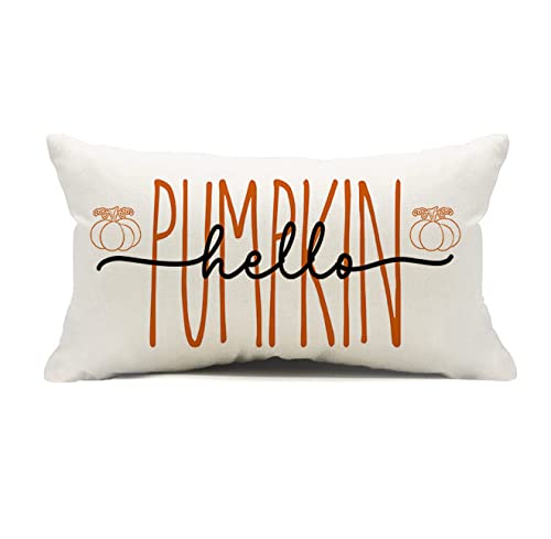 Hello Pumpkin Throw Pillow Cover, 12 x 20 Inch Autumn Thanksgiving Farmhouse Harvest Cushion Case Decoration for Sofa Couch (12''x20'') von Kithomer