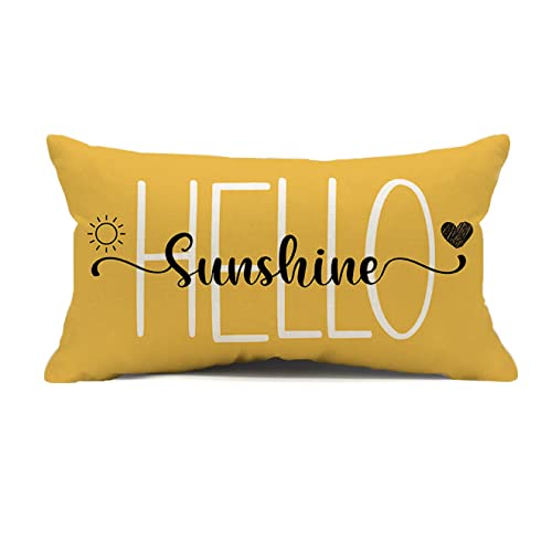 Kithomer Hello Sunshine Kissenbezug Bauernhaus Gelb Lendenkissen Frühling Sommer Dekorationen Kissenbezug für Sofa Couch Polyester Leinen 30,5 x 50,8 cm (Gelb, 30,5 x 50,8 cm) von Kithomer