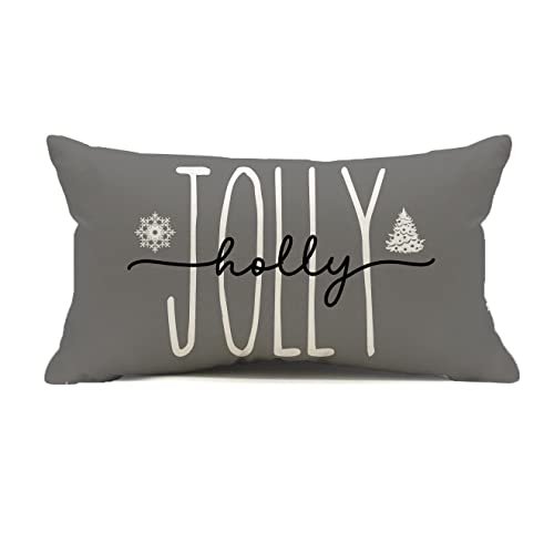 Kithomer Holly Jolly Weihnachtsdekoration-Kissenbezug, 30,5 x 50,8 cm, Weihnachtsspruch, Bauernhaus-Kissenbezug für Sofa, Couch (grau, 30,5 x 50,8 cm) von Kithomer