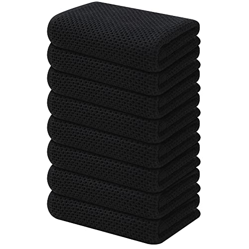 Kitinjoy Küchentücher aus 100 % Baumwolle, Waffelgewebe, 8 Stück, superweiche und saugfähige Küchentücher zum Trocknen von Geschirr, Küchenhandtücher, 33 x 71 cm, Schwarz von Kitinjoy