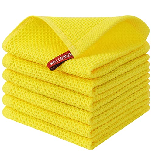 Kitinjoy Küchentücher aus 100 % Baumwolle, Waffelgewebe, ultraweich, saugfähig, zum Trocknen von Geschirr, schnell trocknend, Küchentücher, Geschirrlappen, 30,5 x 30,5 cm, Gelb von Kitinjoy