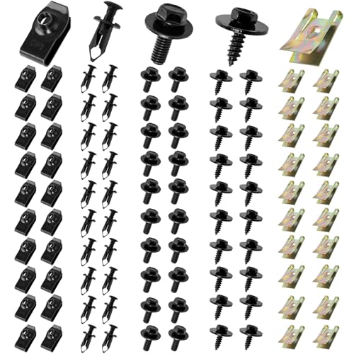 100 Stück Blechmutter Schraube Mutter Clip Kit Kotflügelclip Blechmuttern Befestigung Clips für Auto Feder Blechnmutter und U Typ Karosserieschrauben von Kitnelw
