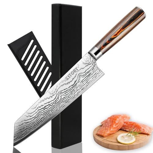 Kitory Kiritsuke Kochmesser, Japanisches Küchenmesser mit 20cm Extrem Scharf Klinge und Klingenschutz, Profi Chefmesser mit Pakkaholzgriff und Premium Geschenkbox - FLAMINGO SERIE von Kitory