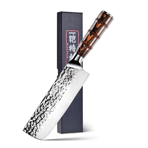 Kitory Nakiri Messer 18 cm Klinge, Kochmesser Profi Küchenmesser mit Gehämmerte scharfe Klinge und Bambusgriff, Hochwertigem Deutscher Edelstahl mit Geschenkbox von Kitory