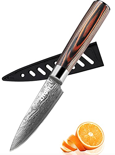 Kitory Schälmesser Scharf Obstmesser 9cm Klinge Gemüsemesser mit Schutzhülle Küchen Messer mit Holzgriff, Deutscher Edelstahl, mit Eleganter Geschenkbox - FLAMINGO SERIE von Kitory