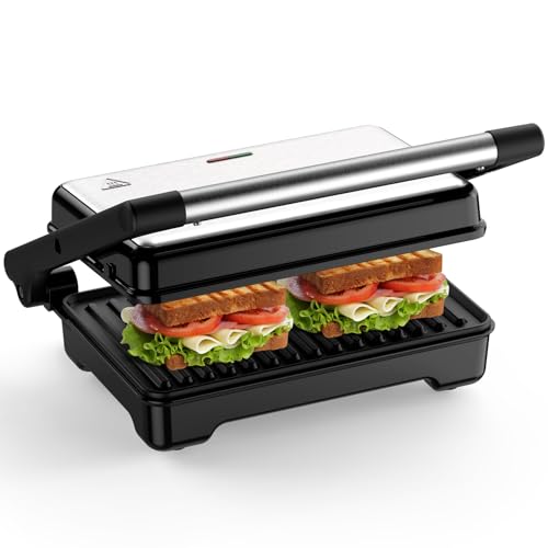 OSTBA Kontaktgrill, Sandwich Toaster & Panini Grill, 1500W Sandwich Maker met XXL-Antihaftplatten, Kontrollleuchten, Cool-Touch-Griff, Leicht zu Reinigen, 2-Scheiben von Kitpresent