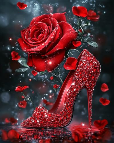 Kitquiver 5D Diamond Painting Cartoon Rote Rosen Und Schuhe Diamant-Kunst-Kristalle,Strass-Stickerei-Bilder,Diy-Kunsthandwerksbedarf Für Anfänger,Wanddekoration 40x50cm von Kitquiver