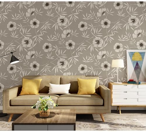 Kitquiver Beigegrau Vliestapete Blumen Auf Dem Landvliestapete 3D，Minimalistischer Hintergrund Für Wohnzimmer，Schlafzimmer，Küche 0.53x10m von Kitquiver