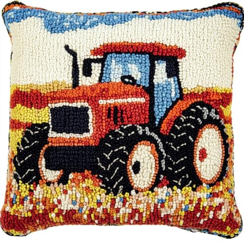 Kitquiver Diy Knüpfen Set Cartoon-Traktor Diy-Knüpfhäkel-Sets,Bedruckte Kissen,Häkelgarn,Häkelnadel Und Knüpfset,Kissenbezug,Teppich,Heimdekoration 17x17in von Kitquiver