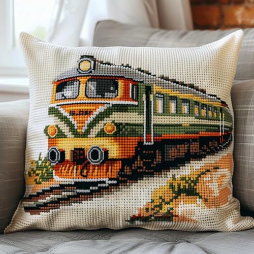 Kitquiver Diy Knüpfen Set Cartoon-Zug Diy-Knüpfhäkel-Sets,Kissenbezug,Stickerei,Stricken,Geschenk Für Erwachsene/Anfänger 17x17in von Kitquiver