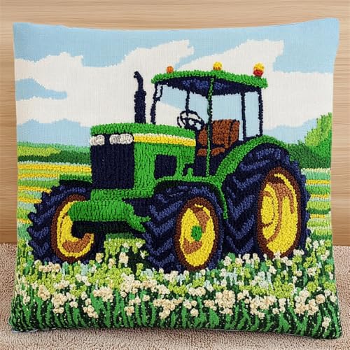Kitquiver Diy Knüpfstern Cartoon-Traktor Diy-Knüpfhäkel-Sets,Kissenbezug,Stickerei,Stricken,Geschenk Für Erwachsene/Anfänger 17x17in von Kitquiver