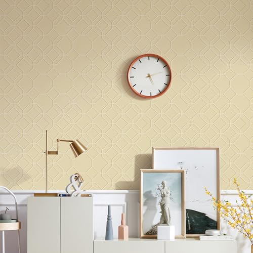 Kitquiver Gans Gelb Vliestapete Diamantquadratgitterminimalistisch Für Schlafzimmer，Wohnzimmer，Hintergrund，Flur，Lounge 0.53x10m von Kitquiver